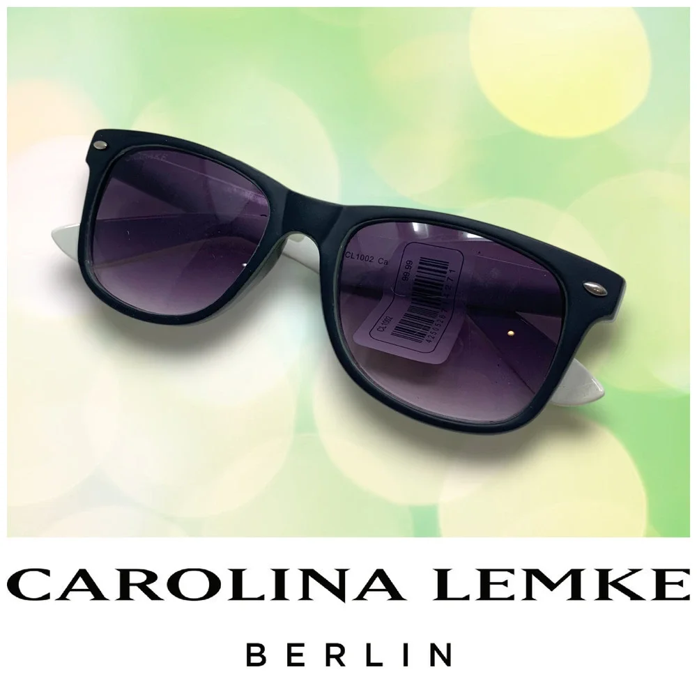 NEW Carolina Lemke Square Frame Classic Sunglasses Black/White Gray CL1002 NWT